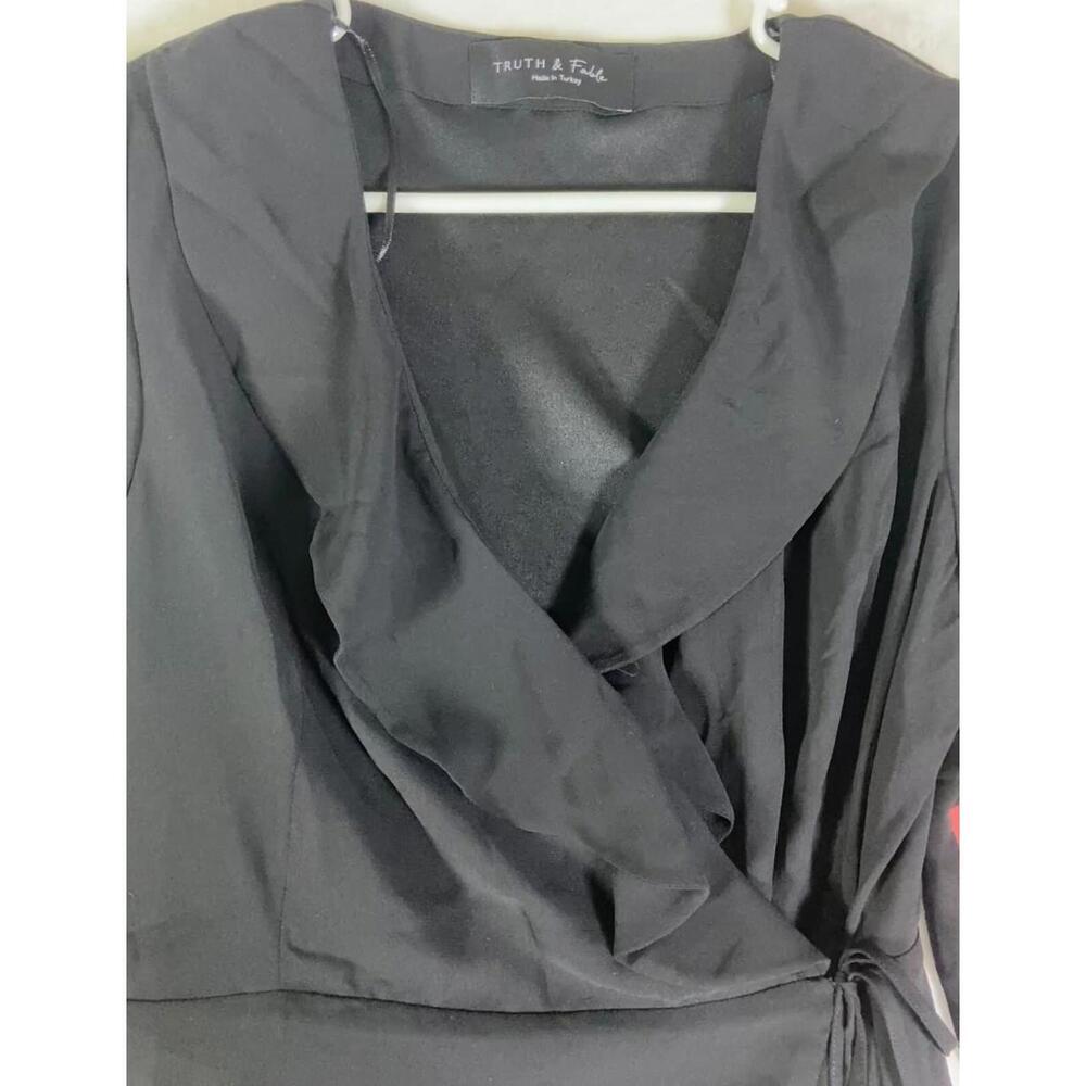 TRUTH & FABLE 188942 Womens Avery Chiffon 3/4 Sleeve Wrap Dress Black Size Large - Picture 4 of 11
